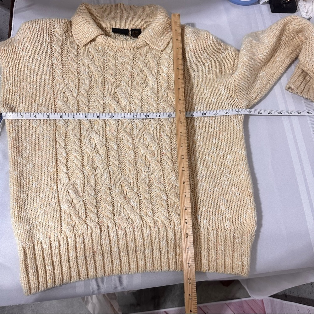 Lizsport women’s vintage Sweater Petite Beige Tan Collared Chunky Shoulder Pad - Picture 3 of 7